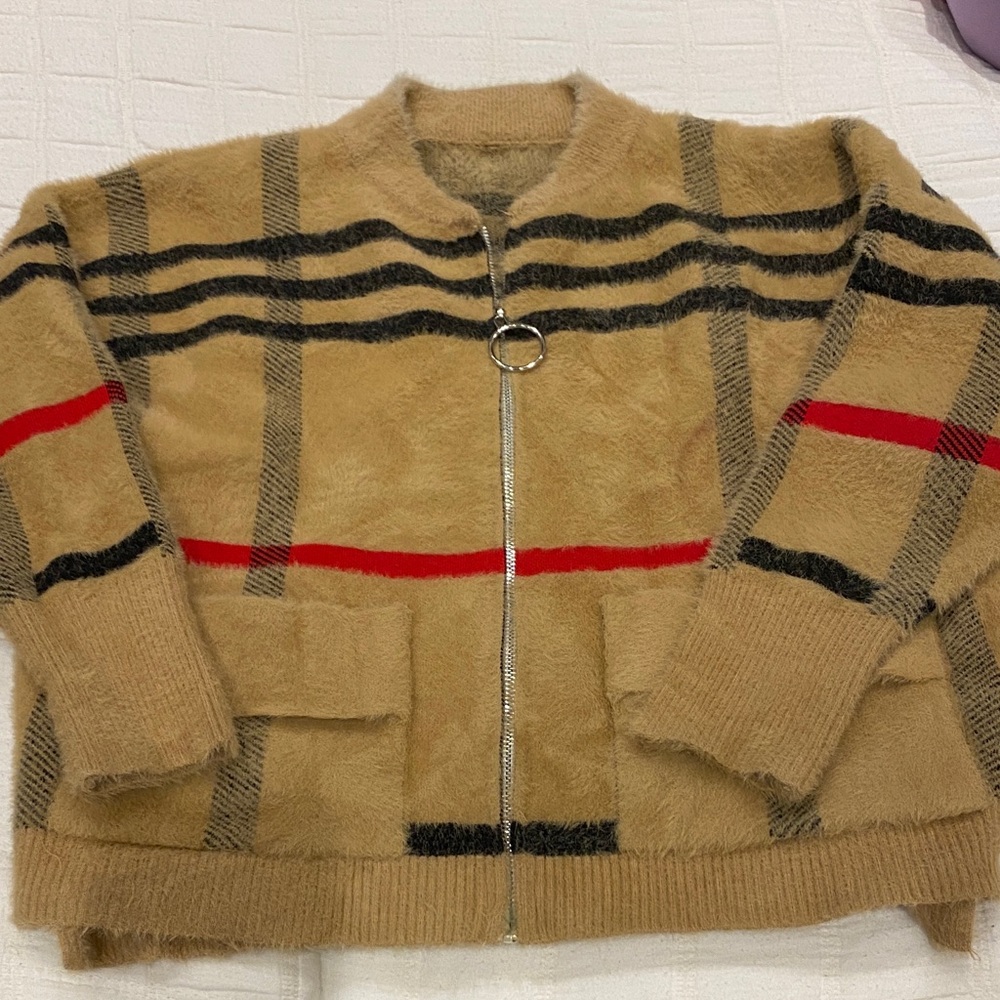 Tan Striped Zip-Up Burberry Jacket